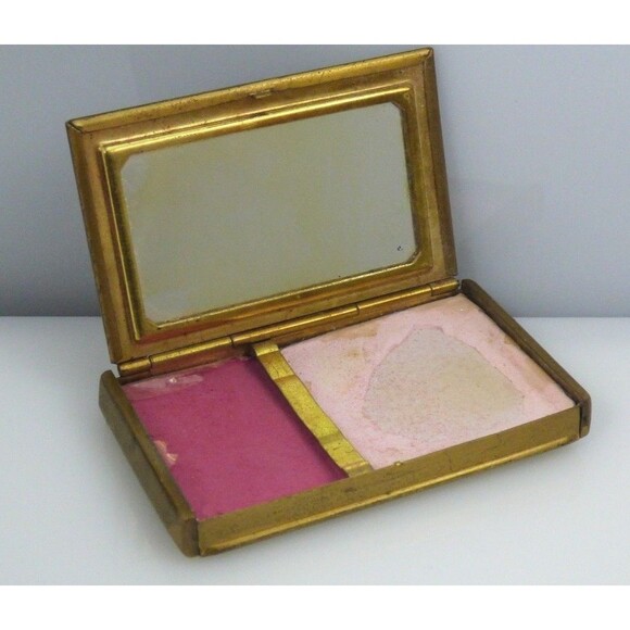 Charmant Compact Powder Rouge Leather Top Rectangle Gold Tone Mirror Vintage - Picture 6 of 12